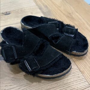 Birkenstock Black Fuzzy Sandals